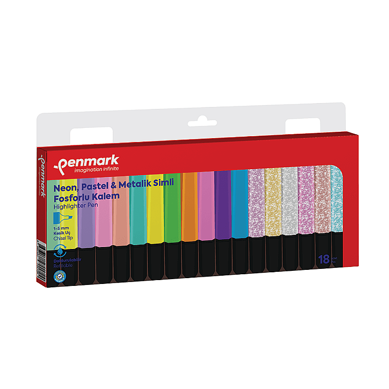 PENMARK HS-505-18NPS FOSFORLU KALEM SETİ 18 RENK BLİSTER
