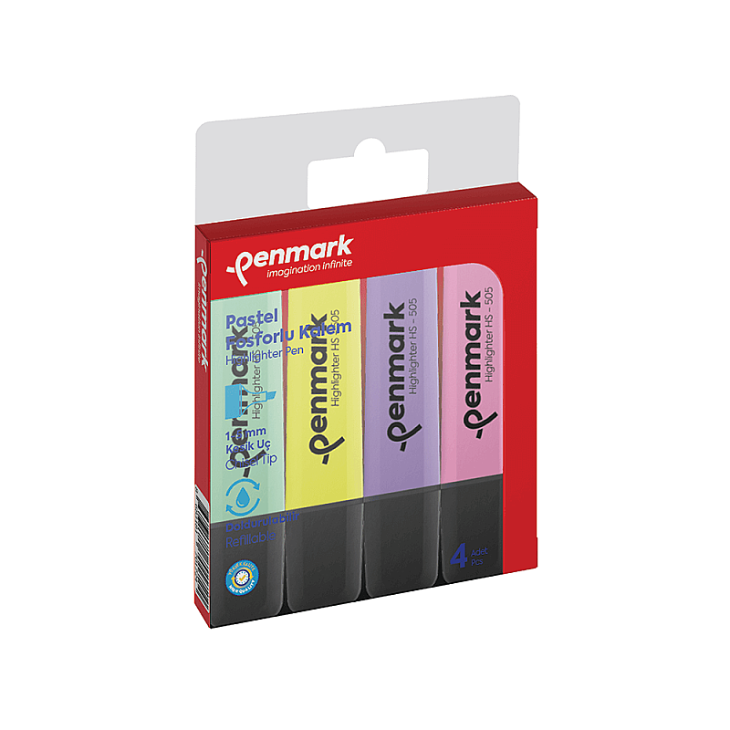 PENMARK HS-505-4P FOSFORLU KALEM SETİ PASTEL 4 RENK BLİSTER