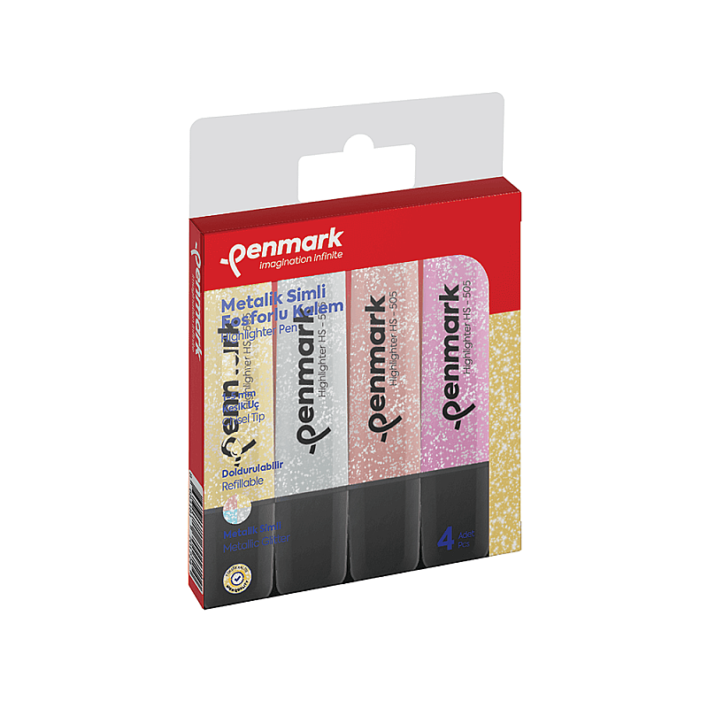 PENMARK HS-505-4S FOSFORLU KALEM SETİ METALİK SİMLİ 4 RENK BLİSTER