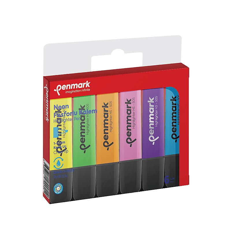 PENMARK HS-505-6N FOSFORLU KALEM SETİ NEON 6 RENK BLİSTER
