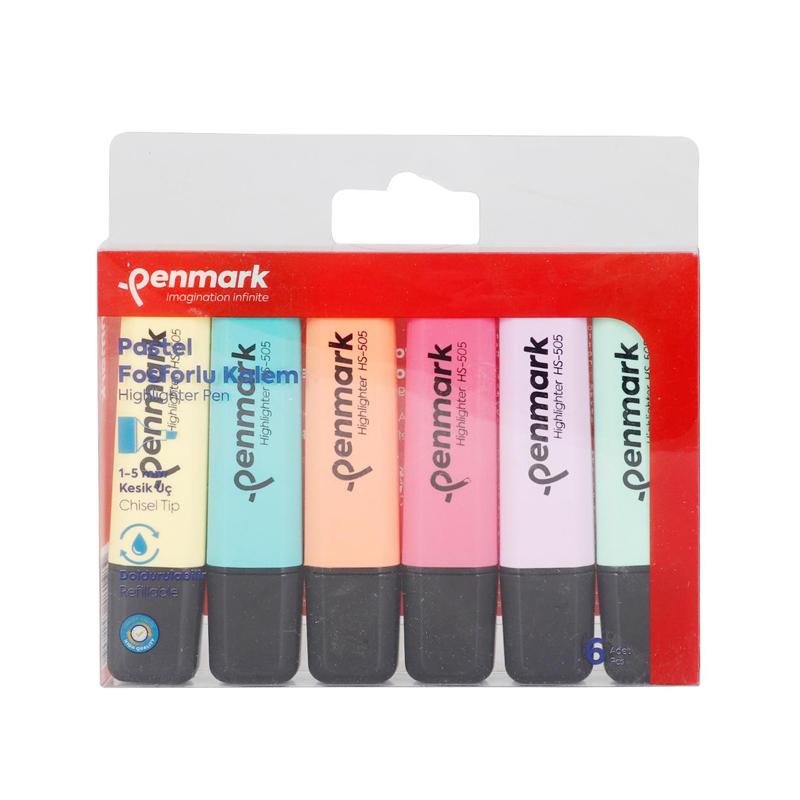 PENMARK HS-505-6P FOSFORLU KALEM SETİ PASTEL 6 RENK BLİSTER