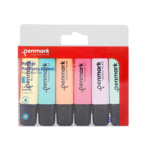 PENMARK HS-505-6P FOSFORLU KALEM SETİ PASTEL 6 RENK BLİSTER - 1