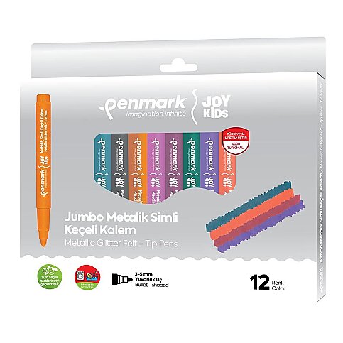 PENMARK HS-707-12 YIKANABİLİR JUMBO KEÇELİ KALEM METALİK SİMLİ 12 RENK - 1