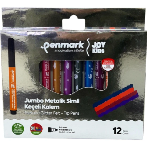 Penmark Hs-707-12 Yıkanabilir Jumbo Keçeli Kalem Metalik Simli 12 Renk - 1
