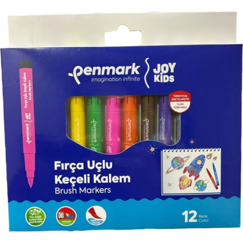 Penmark Hs-708-12 Yıkanabilir Fırça Uçlu Keçeli Kalem 12 Renk - 1