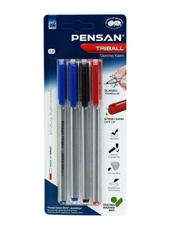 PENSAN 1003 TRİBALL TÜKENMEZ KALEM 1.0 KARIŞIK 4LÜ BLİSTER (PE01003TKMT04)