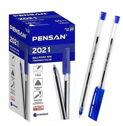 Pensan 2021 Üçgen Gövdeli Tükenmez Kalem 1.0 Mavi 50Li - 1
