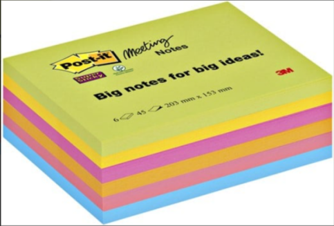 Post-İt 8645-3Ss Süper Sticky Büyük Boy Notlar Yapışkanlı Not Kağıdı 153x203 270 Yaprak Neon 6 Renk - 1