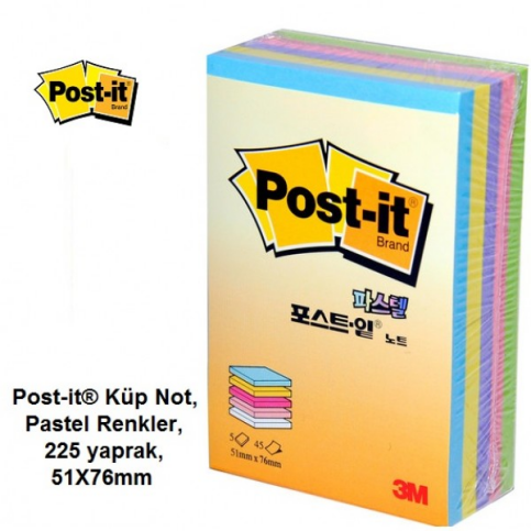 Post-İt Kup32 Yapışkanlı Küpnot Kağıdı 51X76 225 Yaprak Pastel - 1