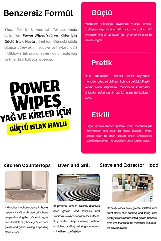 POWER WİPES PW003 YAĞ VE KİRLER İÇİN GÜÇLÜ ISLAK HAVLU 50Lİ - 5