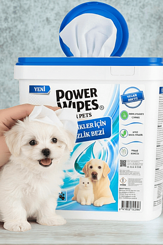 POWER WİPES PW026 KEDİ VE KÖPEKLER İÇİN %100 BİYOBOZUNUR HAVLU 250Lİ - 1