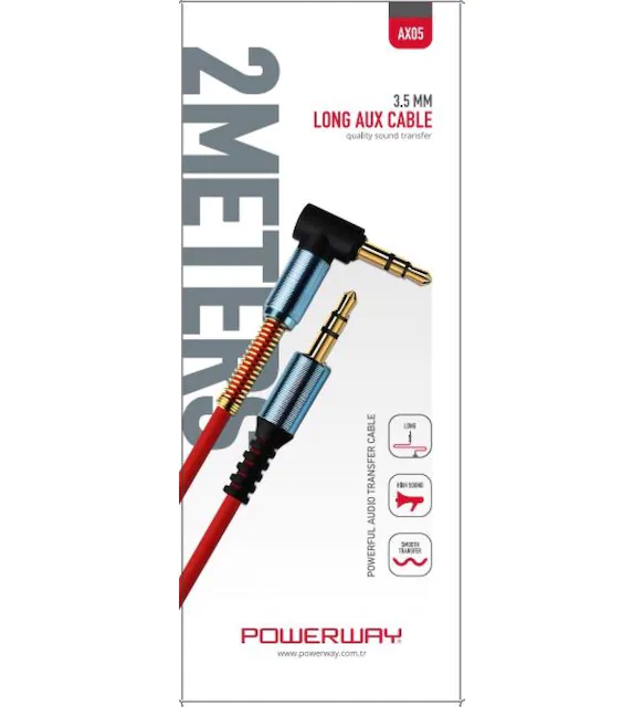 POWERWAY AX05 L TİP AUX SES KABLOSU YAYLI 3.5mm 2m