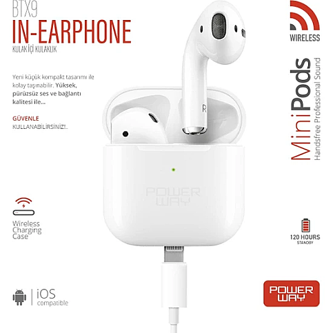 POWERWAY BTX39 EARBUDS STEREO BLUETOOTH KULAKLIK BEYAZ - 1