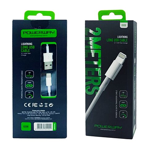 POWERWAY BX08 LİGHTNİNG ŞARJ VE DATA KABLOSU 2.0A 2m - 2