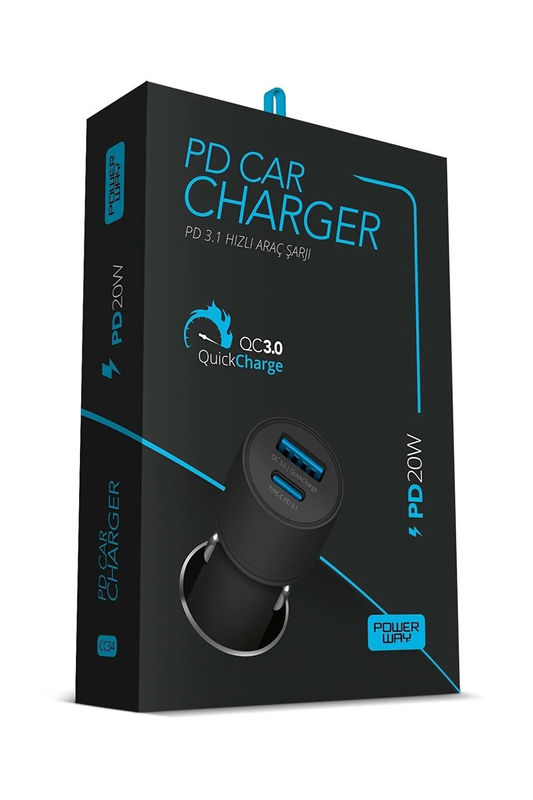 POWERWAY CC34 USB- TYPE-C HIZLI ARAÇ ŞARJ CİHAZI QC 3.0 PD20W