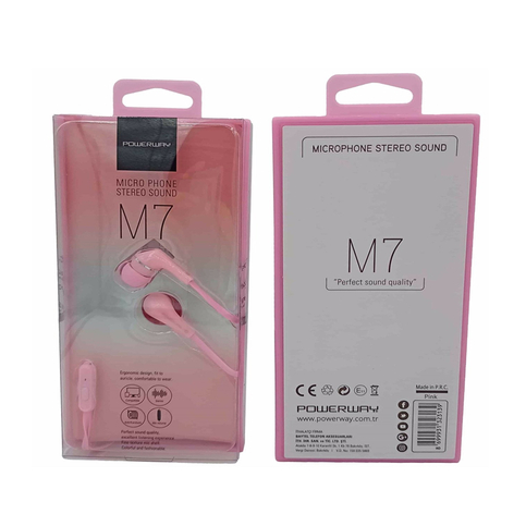 Powerway M7 Stereo Kulak İçi Mikrofonlu Kulaklık Pembe - 1