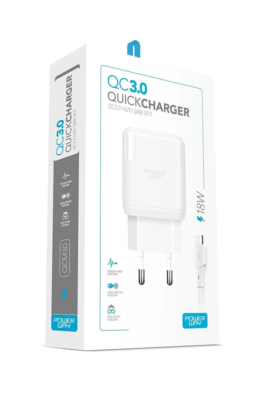 POWERWAY QCM30 MİCRO UBS 3.0 AMPER 18W QC3.0 HIZLI ŞARJ SETİ