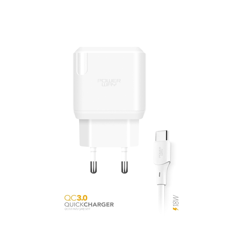 POWERWAY QCT30 TYPE-C HIZLI ŞARJ SETİ 3.0A 18W