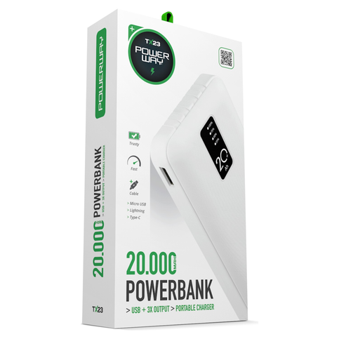 POWERWAY TX23 20.000 MAH POWERBANK DİJİTAL GÖSTERGELİ MİKRO USB LİGHTNENİNG TYPE C GİRİŞLİ - 1