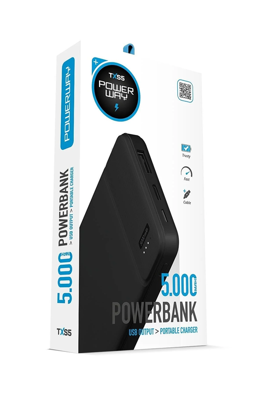 POWERWAY TXS5 5.000 MAH POWERBANK MİKRO USB GİRİŞLİ SİYAH