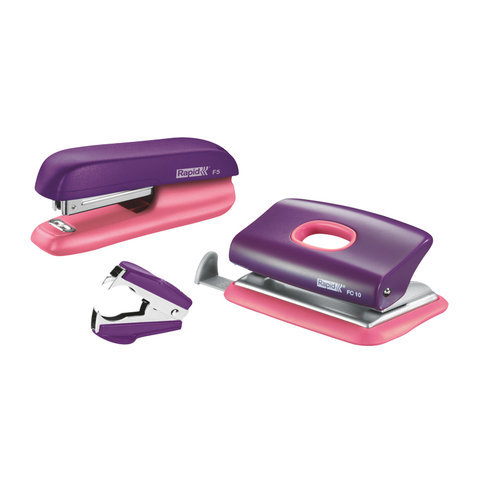 Rapid F5 Mini Zımba Makinesi+Zımba Teli Sökücü+Delgeç Seti Pembe-Mor (5000372) - 1