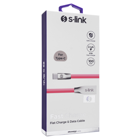 S-Link Sw-C705 2A Type-C Data+Şarj Kablosu Pembe - 1