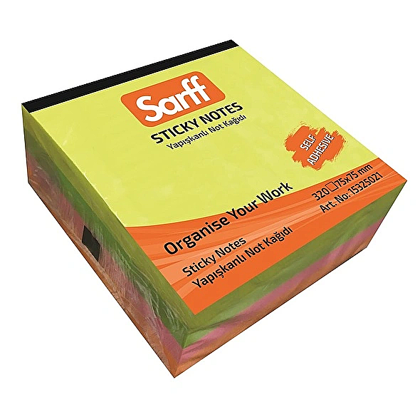 SARFF YAPIŞKANLI KÜPNOT KAĞIDI 75x75 320 YAPRAK NEON 4 RENK (15325021)