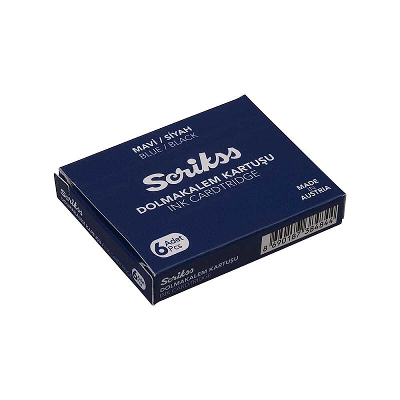 SCRİKSS D0600A DOLMA KALEM KARTUŞU MAVİ-SİYAH 6LI