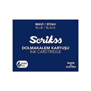 Scrikss D0600A Dolma Kalem Kartuşu Mavi-Siyah 6Lı - SCRİKSS