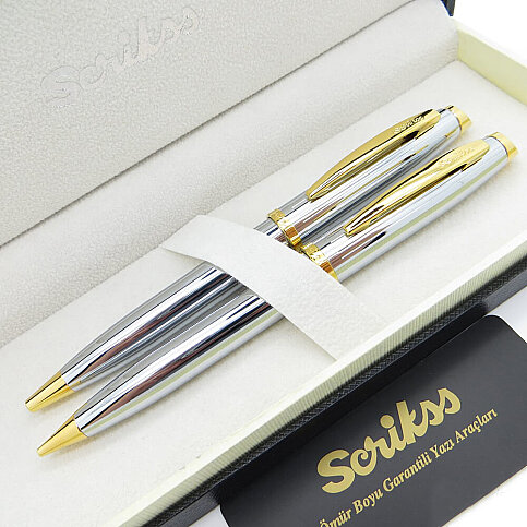 SCRİKSS 39 TÜKENMEZ KALEM+VERSATİL KALEM SETİ GOLD-KROM - 1