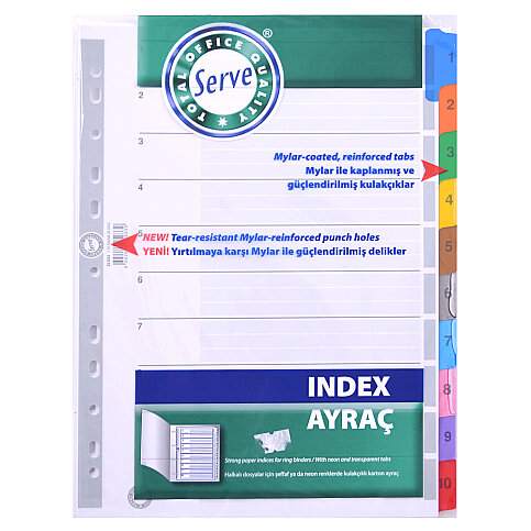 SERVE 5524-K RENKLİ KARTON AYRAÇ A4 1-10 RAKAM (SV-5524-K) - 1