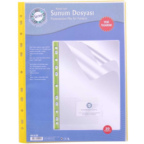 Serve 6120 Klasör İçi Sunum Dosyası Sarı 20li (Sv-6120-Sar) - 1