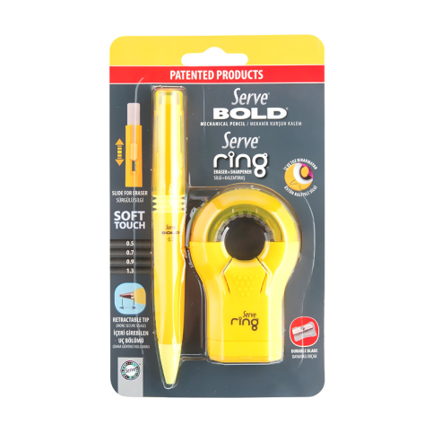 Serve Ring Versatil Kalem 07+Silgi+Kalemtraş Seti Fosforlu Sarı (Sv-Br07B2Fs) - 1