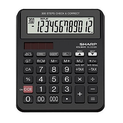 SHARP EL-CC12D İŞLEM KONTROLLÜ HESAP MAKİNESİ 12 HANE SİYAH (HM.SH0009) - 1