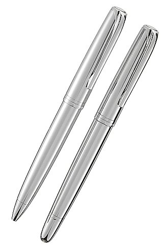 STEELPEN 2357 SATÜRN DOLMA KALEM+TÜKENMEZ KALEM SETİ PARLAK KROM - 1