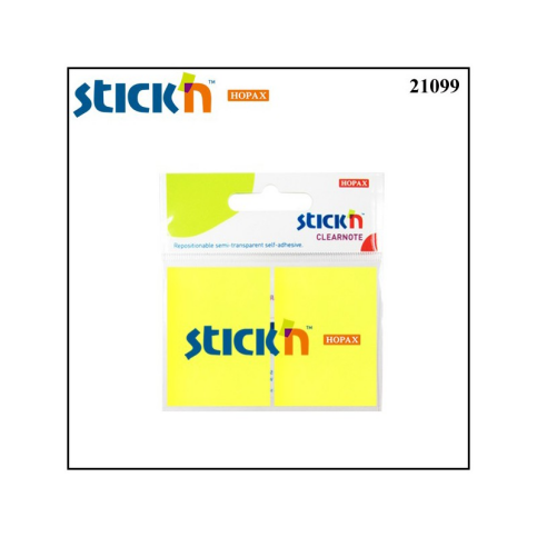 Stick'N 21099 Clear Yapışkanlı Not Kağıdı 38X51 Sarı 2Li - 1