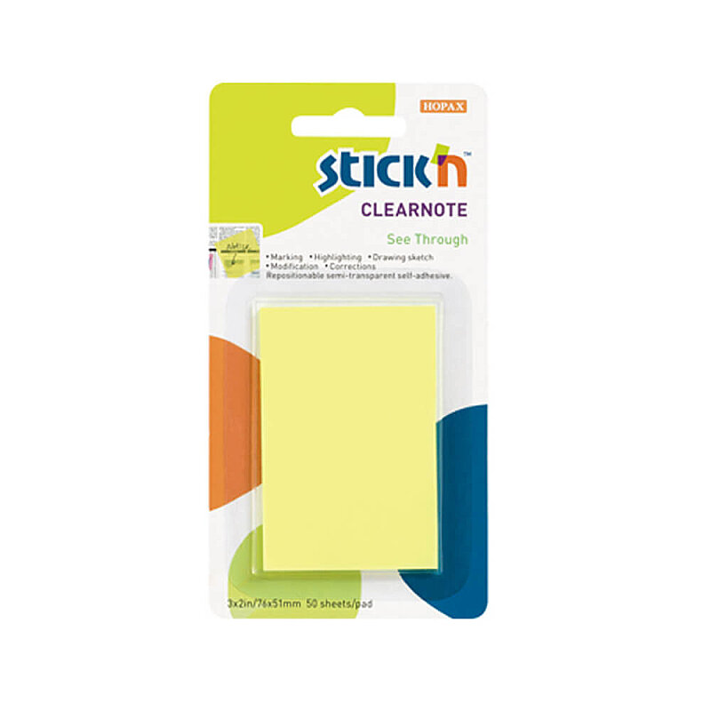STİCK'N 21100 CLEAR YAPIŞKANLI NOT KAĞIDI 51x76 50 YAPRAK NEON SARI (2110000-5001)