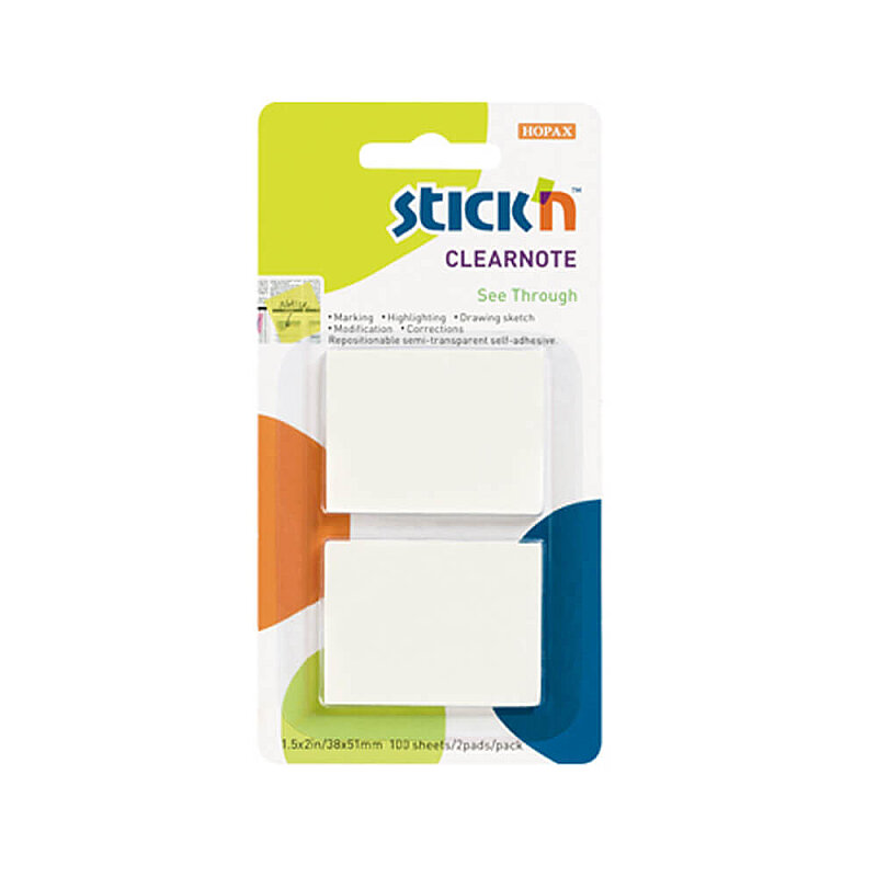 STİCK'N 21121 CLEAR YAPIŞKANLI NOT KAĞIDI 38x51 BEYAZ 2Lİ (2112100-5001)