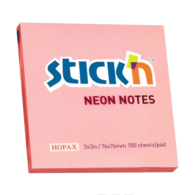 STİCK'N 21166 YAPIŞKANLI NOT KAĞIDI 76x76 100 YAPRAK NEON AÇIK PEMBE