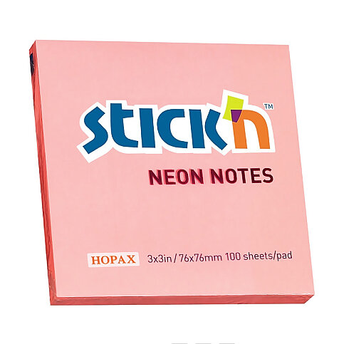 STİCK'N 21166 YAPIŞKANLI NOT KAĞIDI 76x76 100 YAPRAK NEON AÇIK PEMBE (2116600-5001) - 1