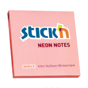 Stick'N 21166 Yapışkanlı Not Kağıdı 76X76 100 Yaprak Neon Açık Pembe - STİCK'N