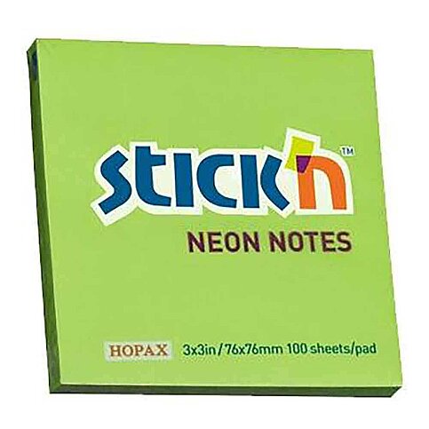 STİCK'N 21167 YAPIŞKANLI NOT KAĞIDI 76x76 100 YAPRAK NEON YEŞİL (2116700-5001) - 1