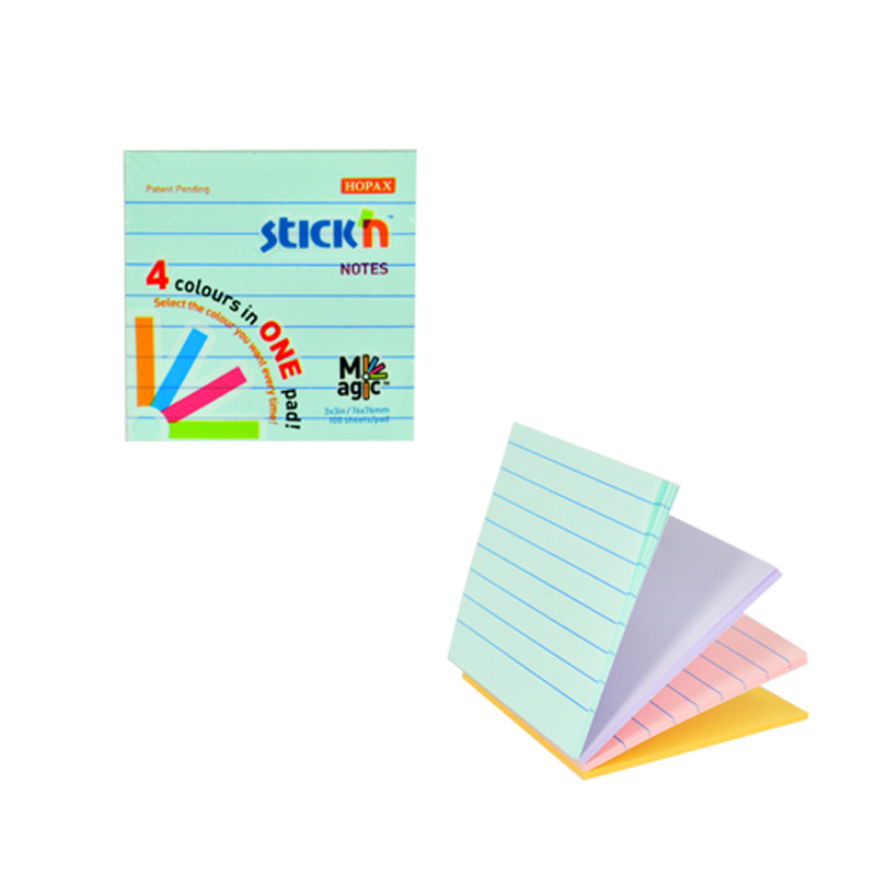 STİCK'N 2157700 YAPIŞKANLI NOT KAĞIDI 76x76 ÇİZGİLİ 100 YAPRAK 4 RENK