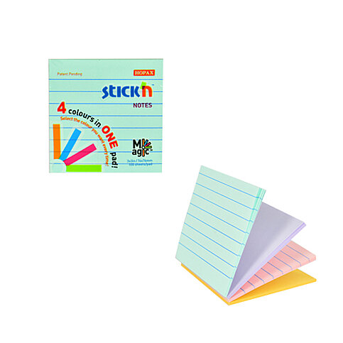 STİCK'N 21577 YAPIŞKANLI NOT KAĞIDI 76x76 ÇİZGİLİ 100 YAPRAK 4 RENK (2157700-5001) - 1
