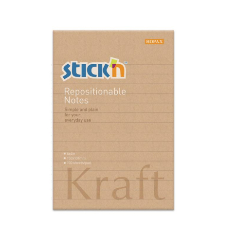 Stick'N 21641 Yapışkanlı Not Kağıdı 101x50 Çizgili 100 Yaprak Kraft (2164100-5001) - 1