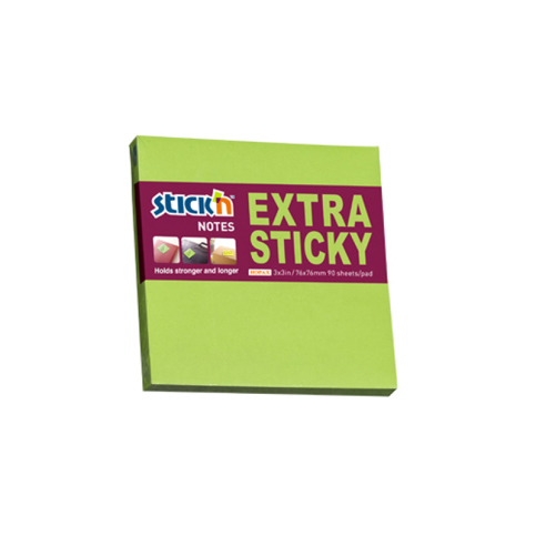 Stick'N 21672 Extra Yapışkanlı Not Kağıdı 76x76 90 Yaprak Neon Yeşil (2167200-5001) - 1