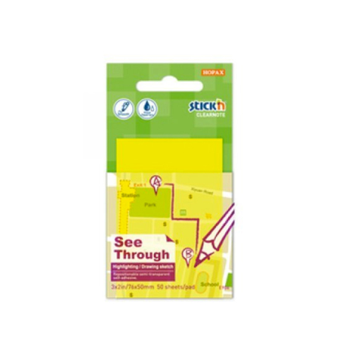 Stick'N 21705 Yapışkanlı Saydam Not Kağıdı 51x76 Neon Sarı (2170500-5001) - 1
