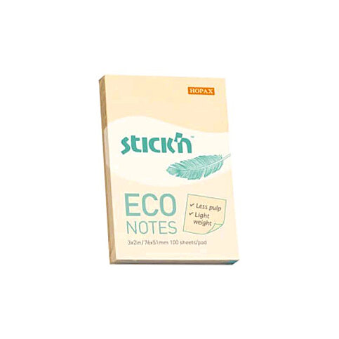 STİCK'N 21741 ECO YAPIŞKANLI NOT KAĞIDI 51x76 100 YAPRAK PASTEL SARI (2174100-5001) - 1
