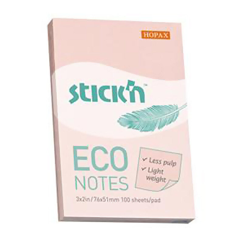 STİCK'N 21742 ECO YAPIŞKANLI NOT KAĞIDI 51x76 100 YAPRAK PASTEL PEMBE (2174200-5001)