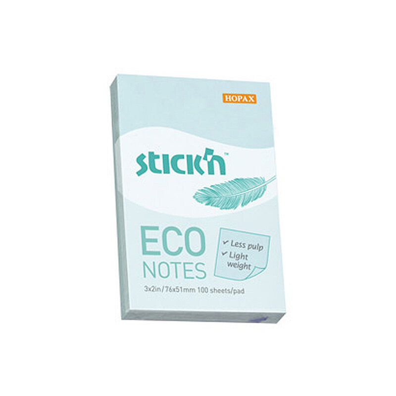 STİCK'N 21743 ECO YAPIŞKANLI NOT KAĞIDI 51x76 100 YAPRAK PASTEL MAVİ (2174300-5001)